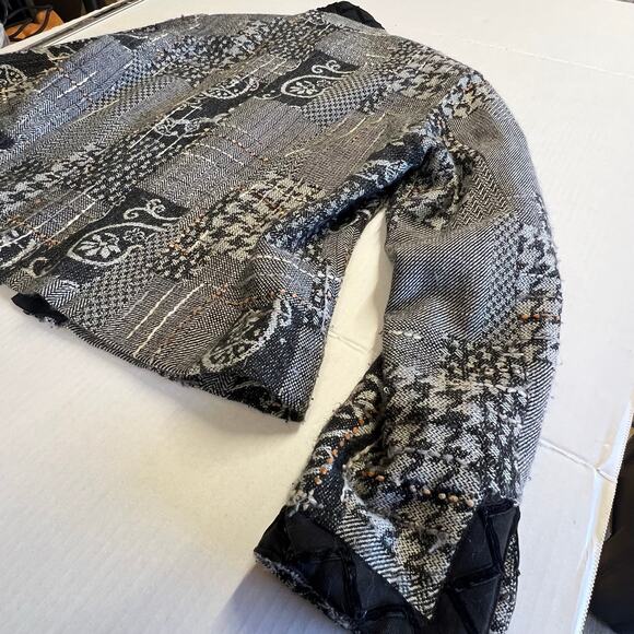 Coldwater Creek Womens Tweed Jacket Black Plaid Patch Size PS - Picture 3 of 13